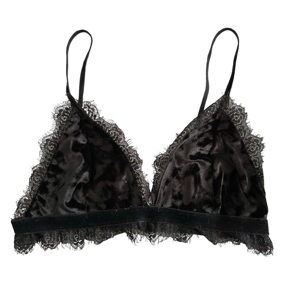Chelsea 28 Velvet EyeLash Lace Trim Bralette Black Nordstrom Size Medium - Picture 7 of 11